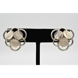Sarah Cov Vintage Clip Earrings Silver Tone Signed 1980s BinAB